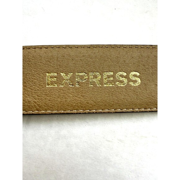 Express Faux Snakeskin Womens Belt Beige Brown Size Small S Brass Buckle 26-32" - Picture 7 of 13